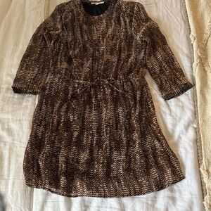 DR2 Brown Abstract Print Tie Waist Dress Size Large
